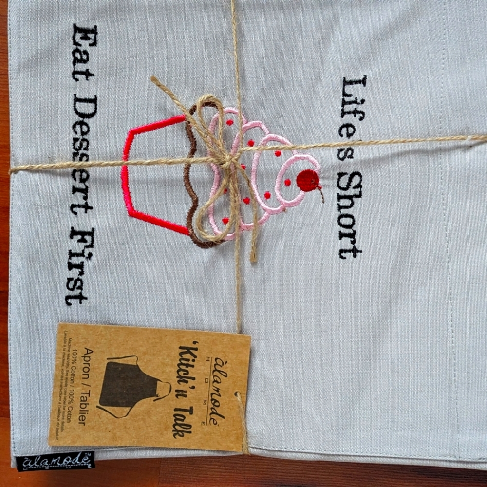 NWT Alamode Home Cupcake Kitchen Apron "Life's Short Ear Dessert First"